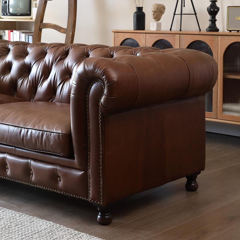 美式真皮沙发客厅沙发头层油蜡皮拉扣沙发Chesterfield Sofa|undefined