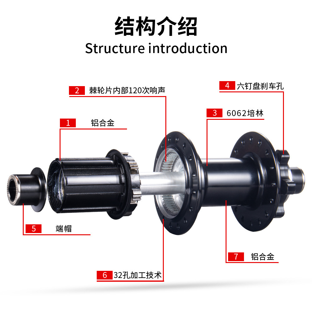 Viaron tambor de bicicleta de montaña cuatro rodamientos de Peeling 32 agujeros Boost barril eje tambor de flores 110 * 15 148 * 12mm