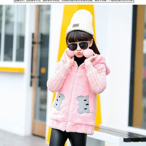 Children's winter hat coat, plush imitation fur, new style, cross-border trade, small bear girl's coat with warm innerwear