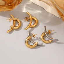 跨境新款时尚不锈钢耳环极简通勤高级感轻奢个性不掉色钛钢耳饰女