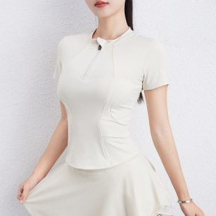 High-end Yoga Clothes Top Women's Summer Half-zipper Sports T-shirt Slim-fit Short-sleeve Professional Running Slim Fitness Clothes