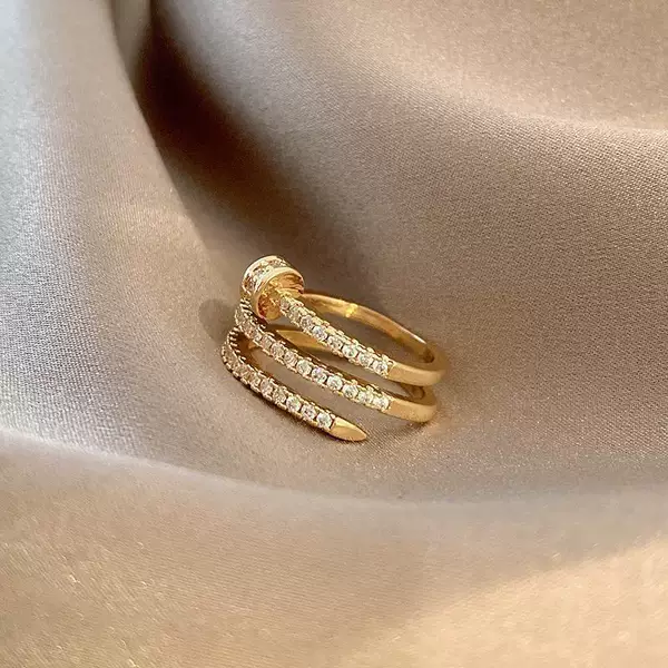 Design-Inspired Full Diamond Studded Ring, Minimalist Style, High-End Light Luxury, Exquisite Women's Fashion Index Finger Ring, Internet Celebrity Ring with Gemstones