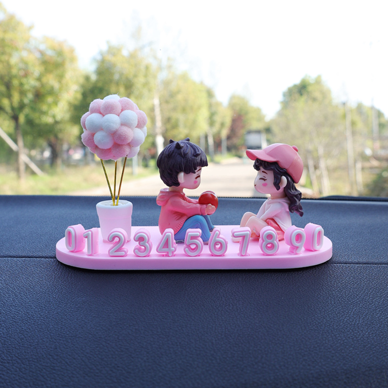 Qìchē Car Temporary Parking Number Plate - Phone Number Plate (Nömrəli dayanma kartı) - pink-parking-plate-sitting-love-couple-pink-and-white-balloons
