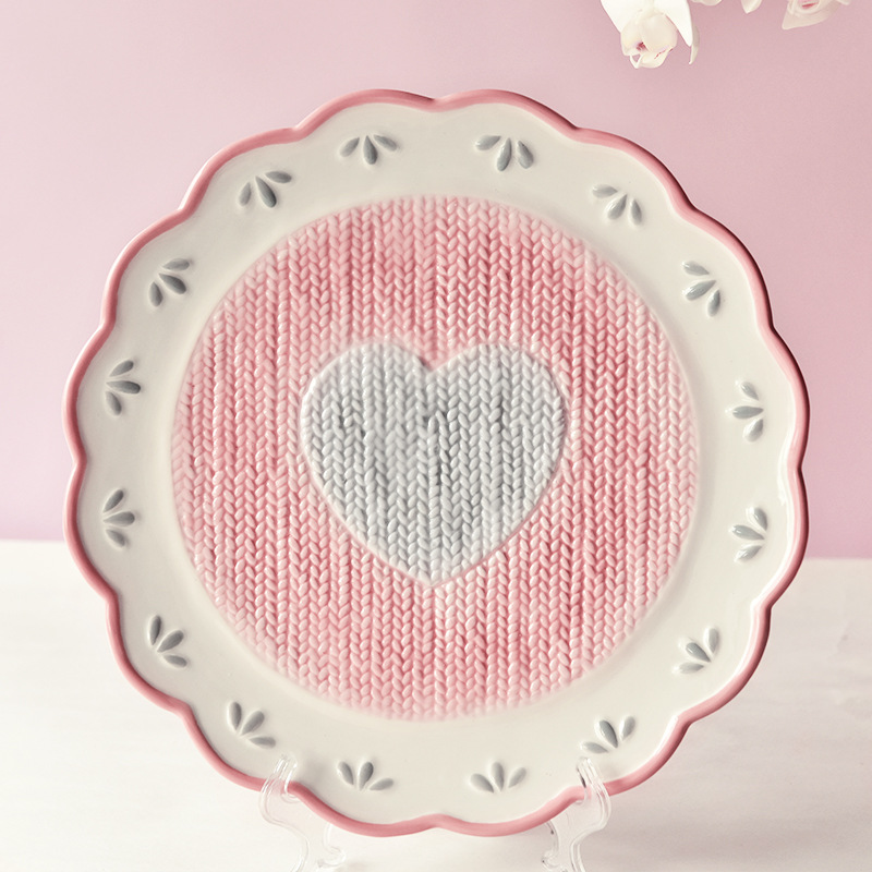 INS estilo hermosa chica en forma de corazón placa de cerámica plato de fruta Placa de postre de cerámica de punto Placa de flor PARTIDO placa de la torta