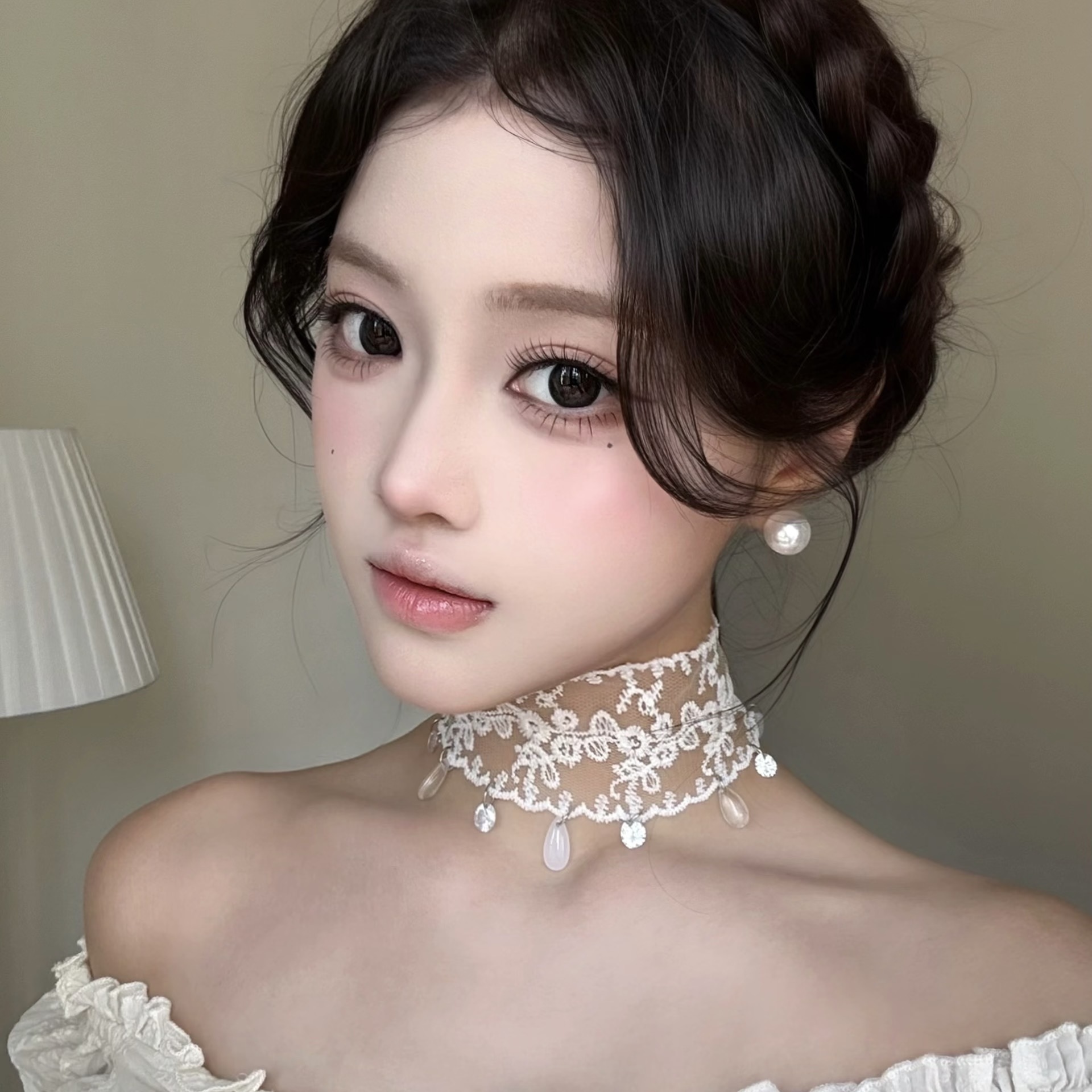 法式纯欲氛围蕾丝颈链choker辣妹水滴流苏锁骨链小众设计气质项链