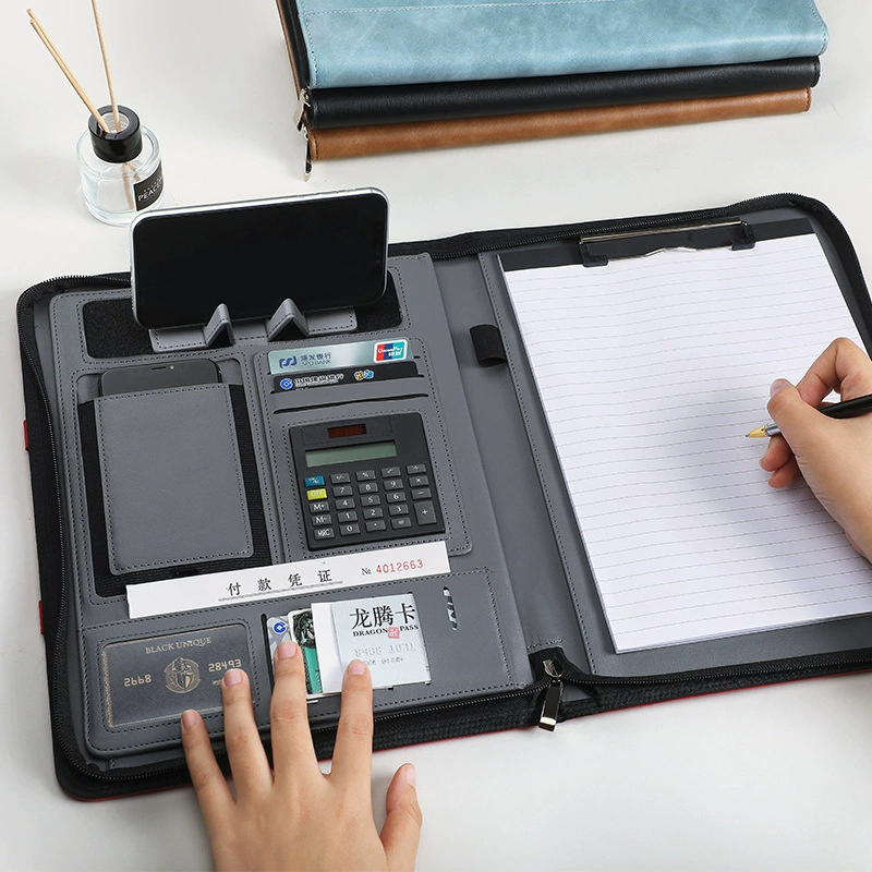 Подгонянная тетрадь многофункциональной папки Беспроводная поручая с папкой менеджера вкладных листьев силы дела калькулятора A4