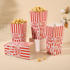 ストライプのポップコーンの箱のパーティーの使い捨て食品級の白い紙の折り畳みの包装箱のポテトチップスの米の花の紙箱