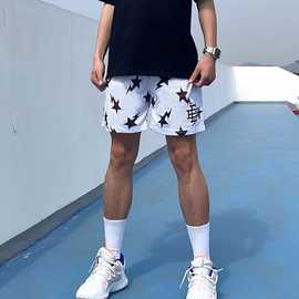 美式篮球运动小短裤星星裤子男不过膝四分裤子高街健身休闲透气款