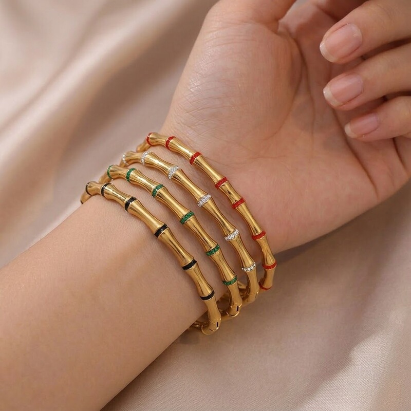 Bracelet for Women, Cross-Border Popular Fashion Bamboo Design Stainless Steel Bracelet, Micro-Set Diamond Fashion Elegant Titanium Steel Bracelet