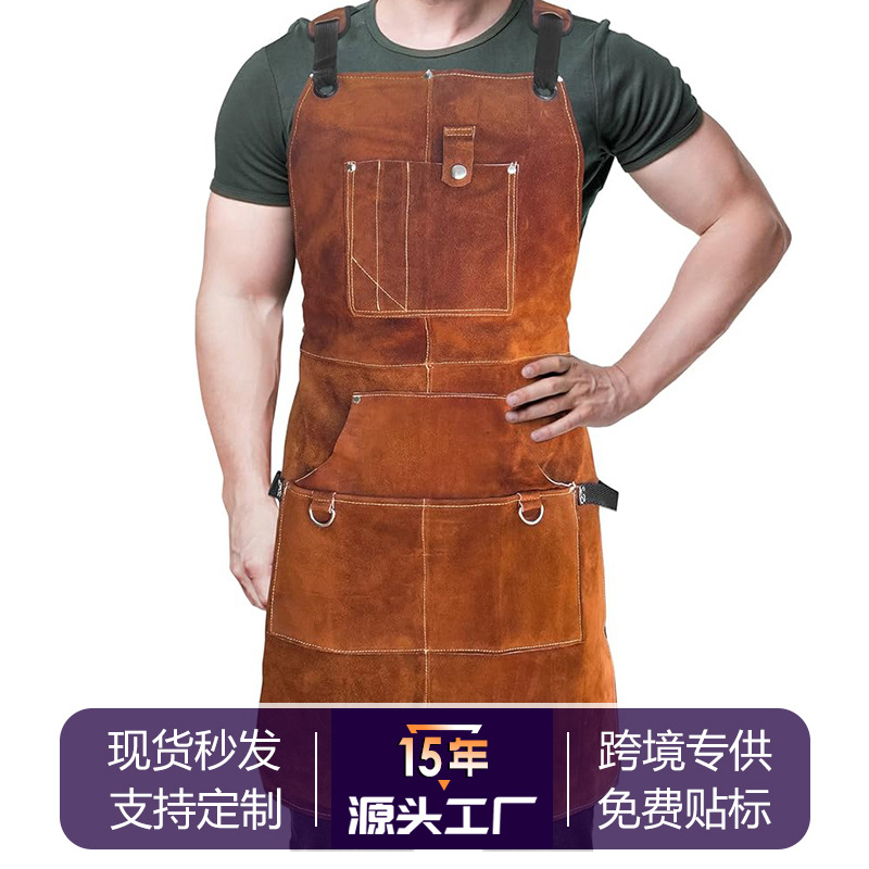 跨境亚马逊双面绒围裙多口袋工具围腰汽修电焊工作服户外烧烤围裙