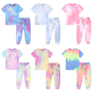 Kids Tales children's clothing small and medium-sized children's suit short-sleeved trousers home clothing children's tie-dye sportswear Amazon summer