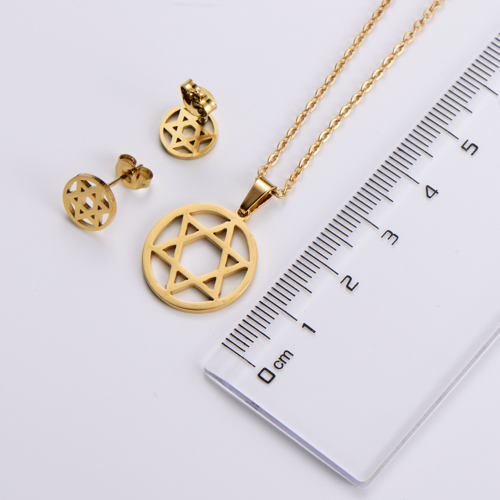 creative six-pointed star pendant stainless steel earrings necklace set wholesale Nihaojewelry