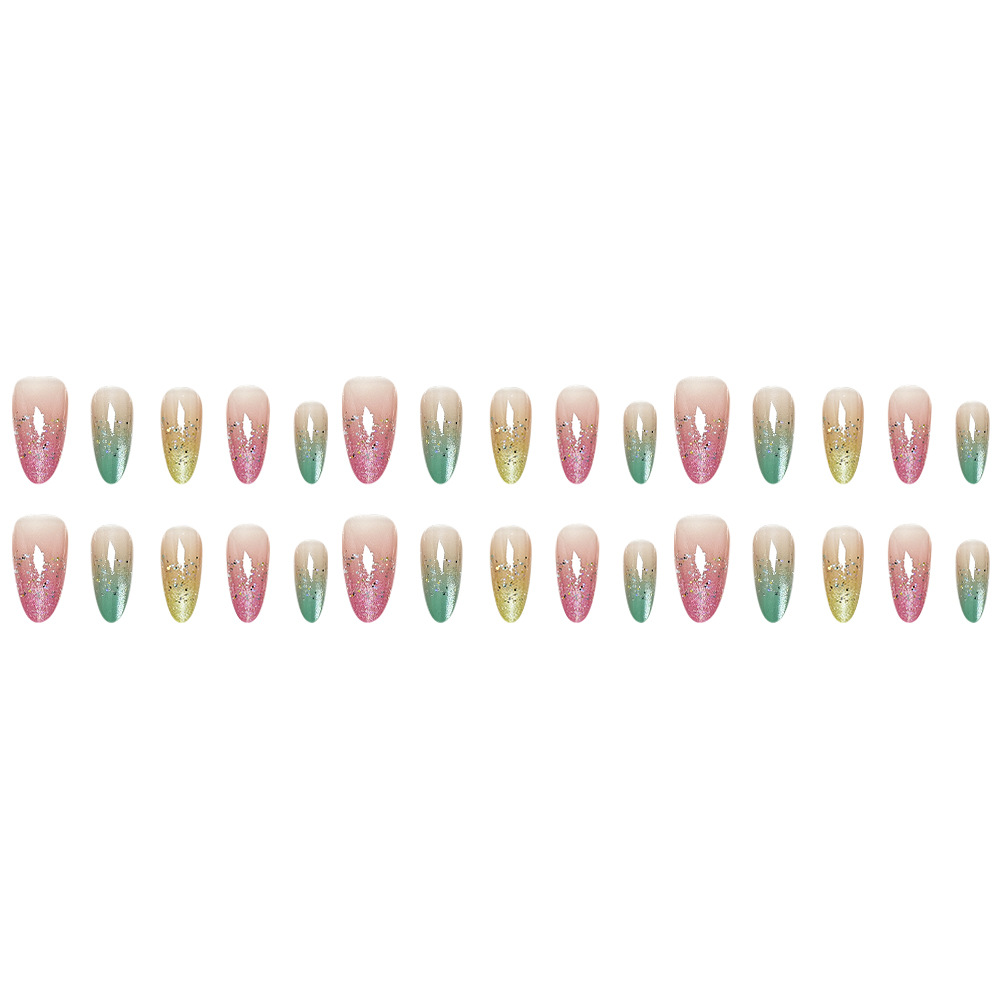 Verano colorido, colorido, arcoíris, arcoíris, ojos de gato de almendras, uñas, 30 parches de uñas terminados