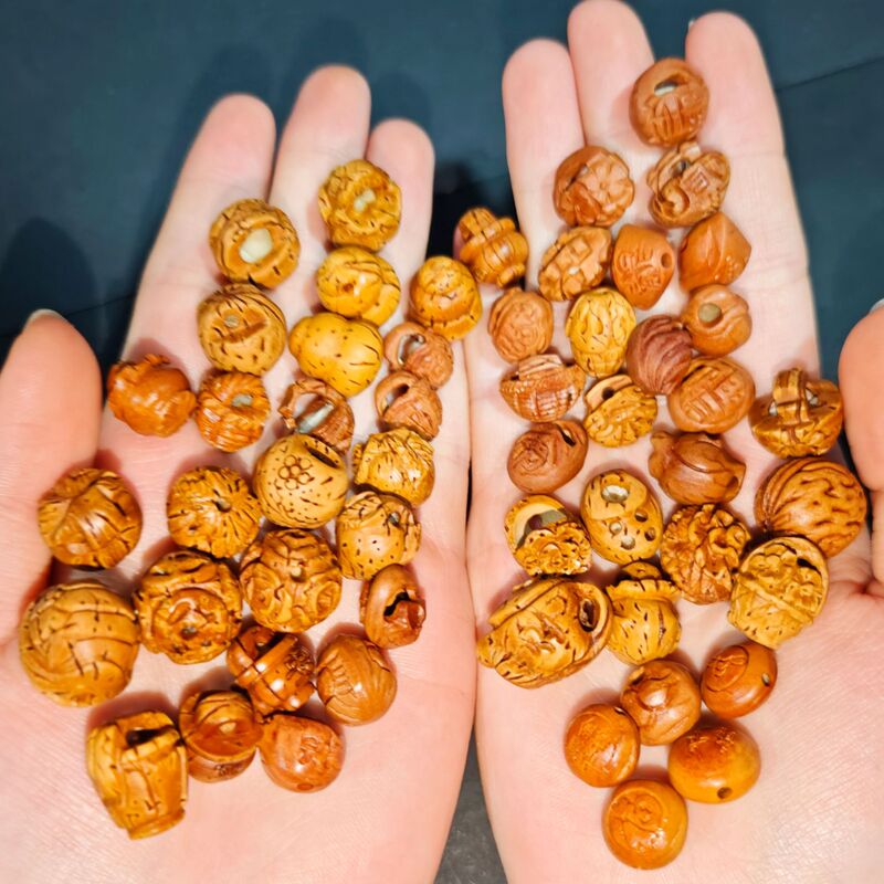 桃核雕刻桃篮配珠手串儿童吊坠手工diy手链材料桃核长命锁福字锁|undefined