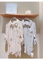 春夏の新作レディースプリントソフトシャツスタイルカジュアルで快適なコットン長袖ズボンパジャマホーム服は屋外で着用できます