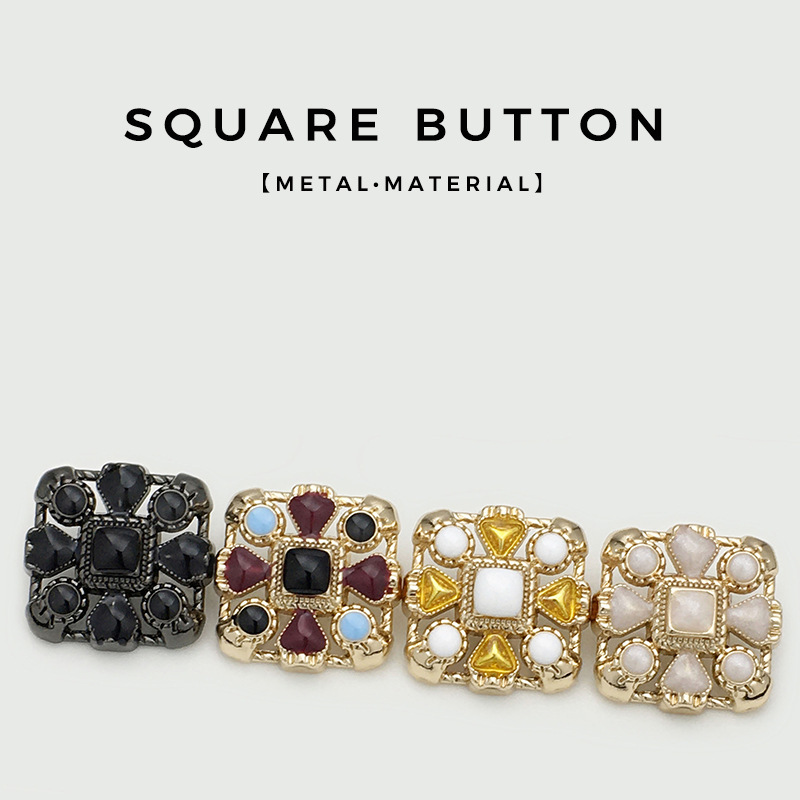 Black Hollow-Out Square Oil-Rubbed Metal Buttons for Women's Sweaters, Coats, and Fur Jackets