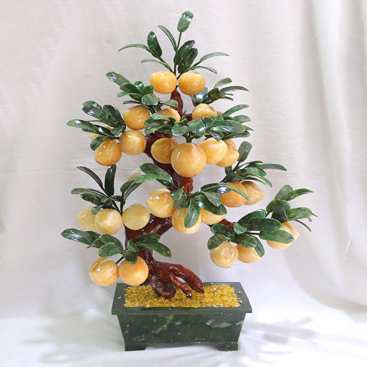 原色玉石仙桃子寿桃树办公室酒柜电视柜客厅摆件家居装饰品送老人