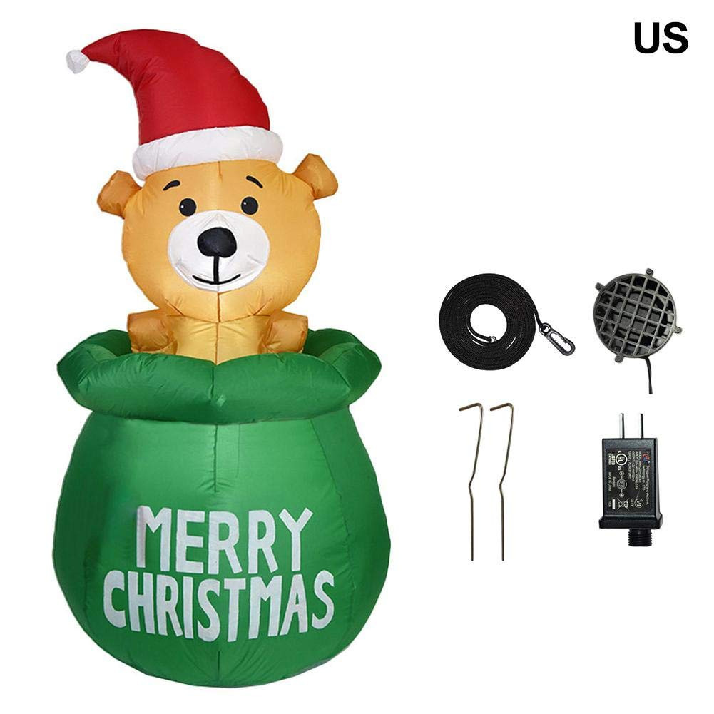 Oso de bolsillo luminoso inflable transfronterizo de 1,5 m con sombrero de Navidad inflable accesorios de escena navideña decoraciones navideñas