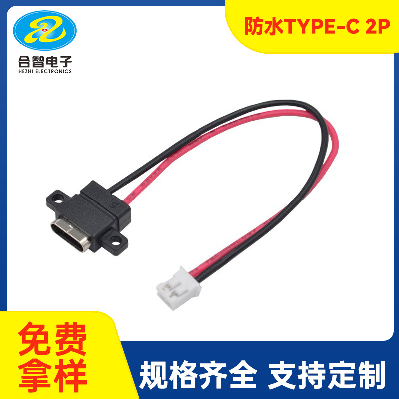 TYPE-C2P防水母座侧式带耳带线带端子 type-c2P防水USB接口带端子