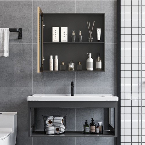Small-space wall-mounted bathroom sink cabinet set, ceramic face basin, simple wall-mounted sink