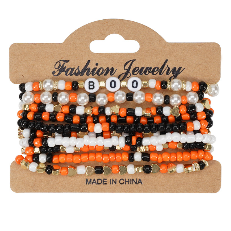 10/set Halloween BOO Bracelet Rice Beaded Elastic Bracelet Cross Border Bracelet 10/set Halloween BOO Bracelet Rice Beaded Elastic Bracelet Cross Border Bracelet