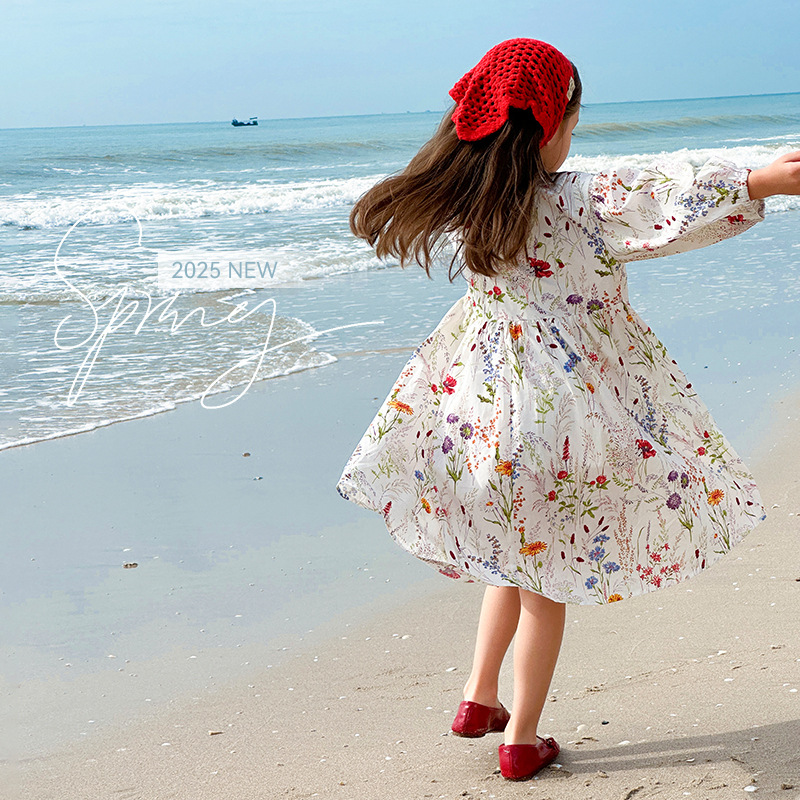 Tutu Little Elephant Girls' Ladylike Dress 2026 Spring New Floral Long Dress for Girls Parent-Child Style Long Sleeve Dress