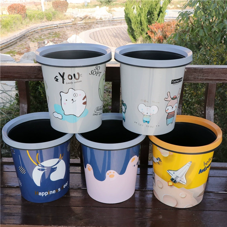 Бытовое прижимное кольцо Мусорное ведро Наклейка Мультяшное мусорное ведро Утолщенное большое безкрытое мусорное ведро Гостиная Кухня и ванная комната Мусорное ведро