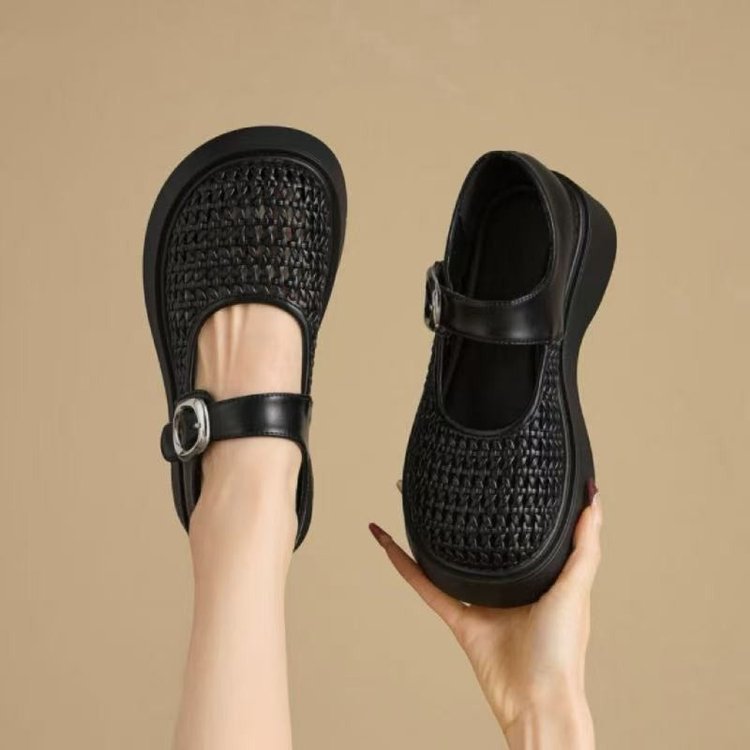 Retro estilo hueco zapatos de mujer de altura 2026 verano nuevo estilo francés transpirable cómodo zapatos de una sola