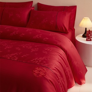 Wholesale Wedding 100S Long-Staple Cotton Bed Four-Piece Set Wedding New Chinoiserie Wedding Bed Wedding Cotton Big Red Bedding