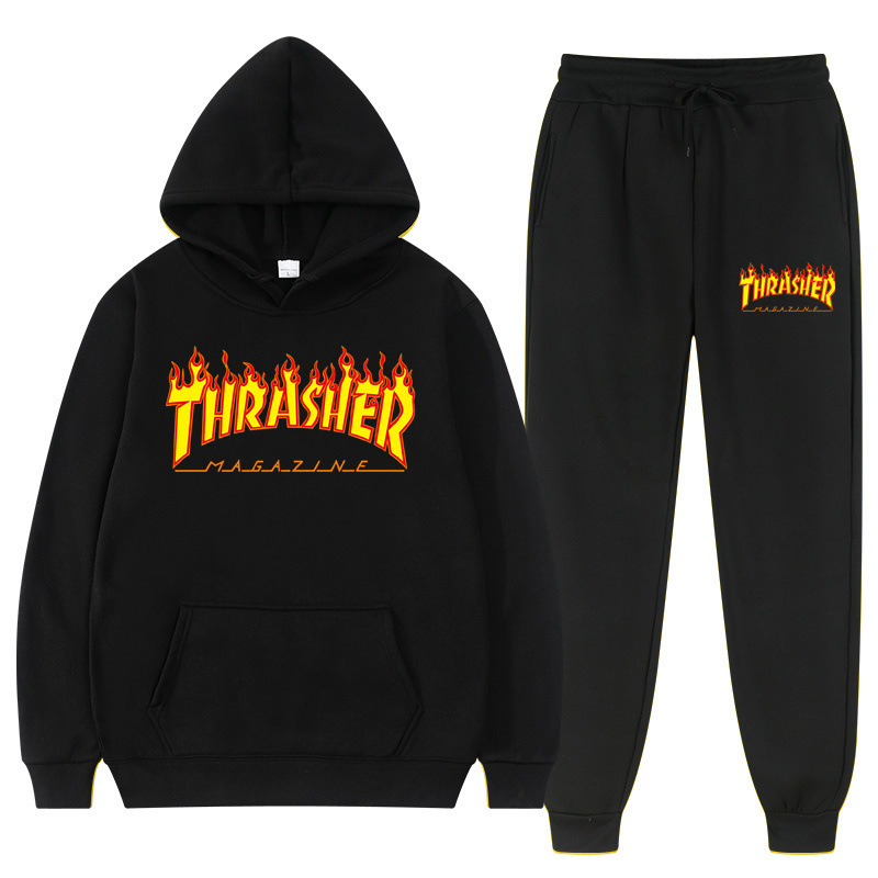 Thrasher Embossed Cross-Border Pullover Sweatshirt Sports Suit Fashionable Fleece Men's Hoodie Sports Casual