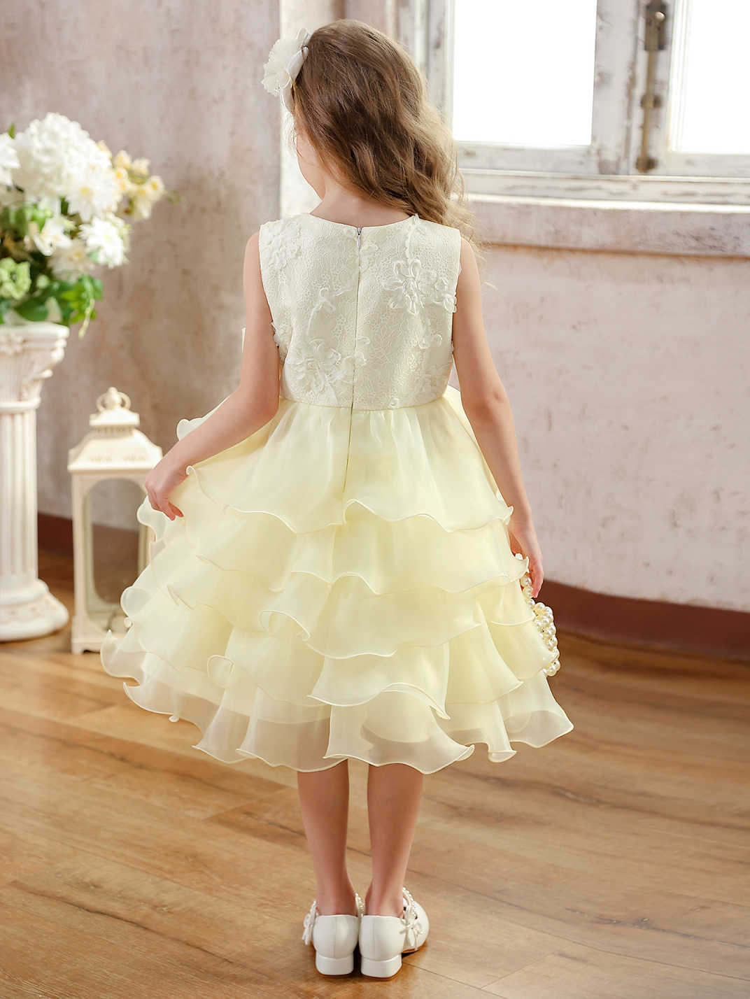 Comercio exterior nuevo estilo vestido de niña vestido de pastel para niños vestido de gasa hinchada corta sin mangas con lazo para niños