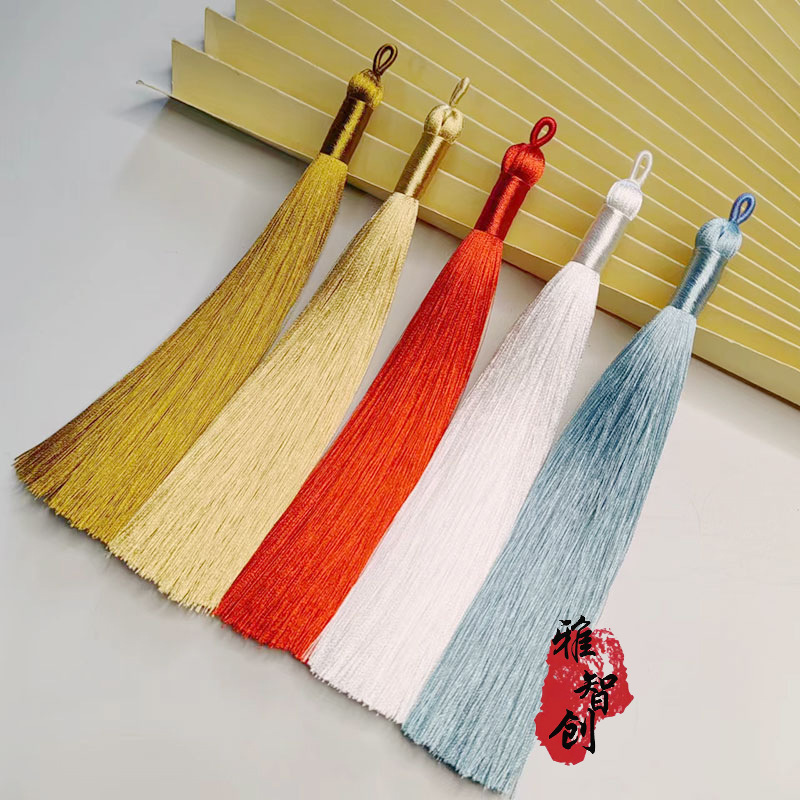 15cm pull ring tassel tassel car hanging pendant antique fan pendant Chinese clothing pressure placket diy jewelry accessories ice silk tassel