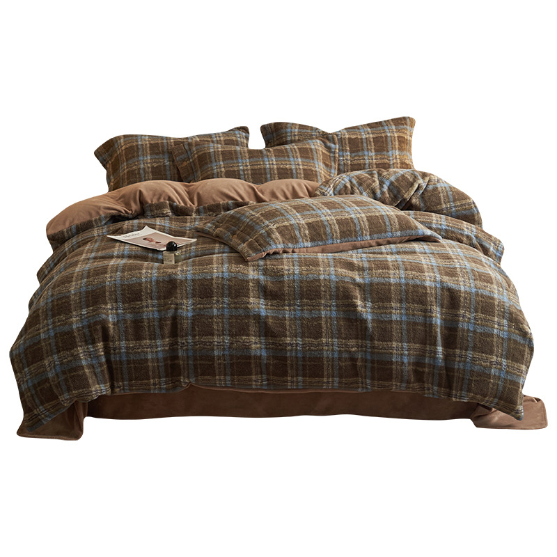 2025 nuevo alpaca cashmere leche cashmere de alta calidad cama de cuatro piezas en invierno engrosado calentamiento y cubierta de edredón