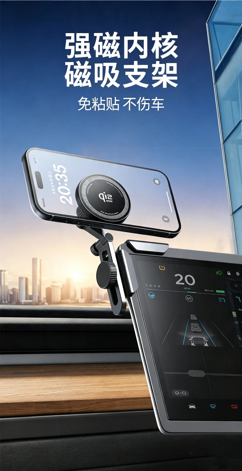 New energy vehicle magnetic 25W wireless charging phone holder suitable for Tesla phone holder card screen