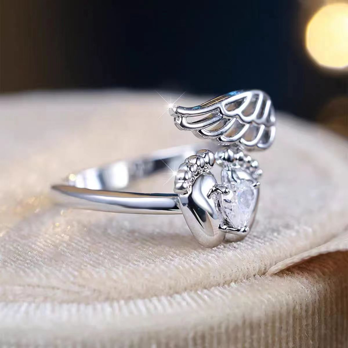 Unique Cute Little Toe Zircon Wing Diamond Ring Trendy Sparkling_voghion.com