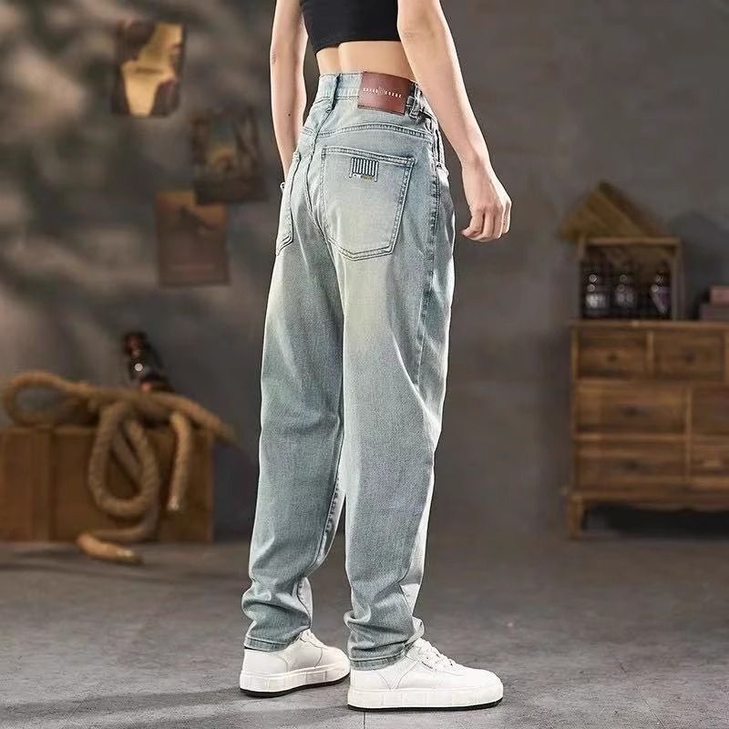 Summer Thin Men's Jeans Slim Tapered Straight Breathable Stretch Pants Trendy Retro Versatile Long Pants Men