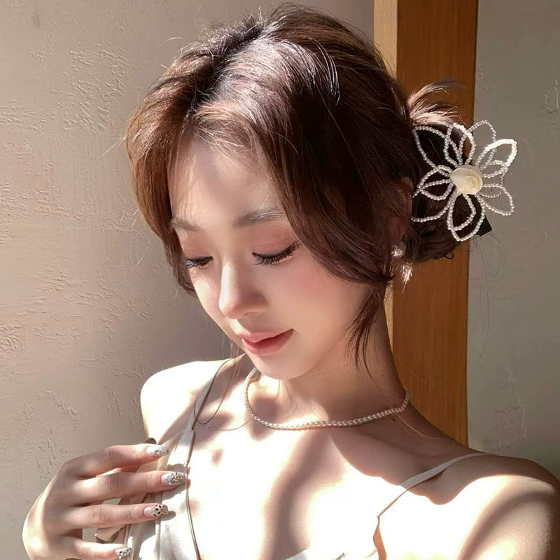 Заколка в виде утконоса с корейским жемчужным цветком, изысканная и элегантная заколка с боковой челкой, модная и универсальная рабочая одежда, аксессуар для волос для женщин