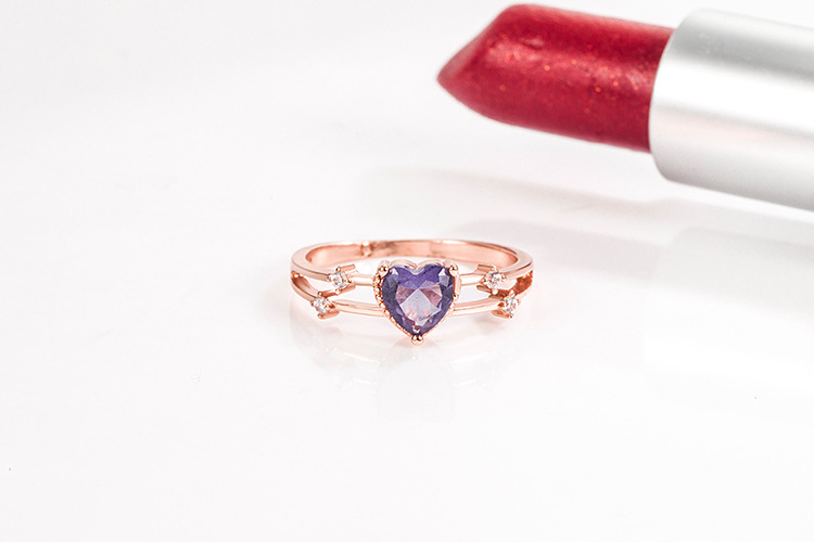 Fashion Heart Shape Copper Plating Inlay Zircon Rings 1 Piece