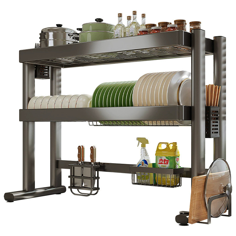Estante para fregadero de cocina, encimera, estante de almacenamiento para platos, estante para lavavajillas multifuncional, estante para platos, estante para drenar en la piscina