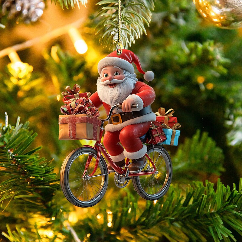 クリスマスの新しいテーマサンタクロースが自転車に乗ってギフトを配る車のインテリアアクリルペンダント|undefined