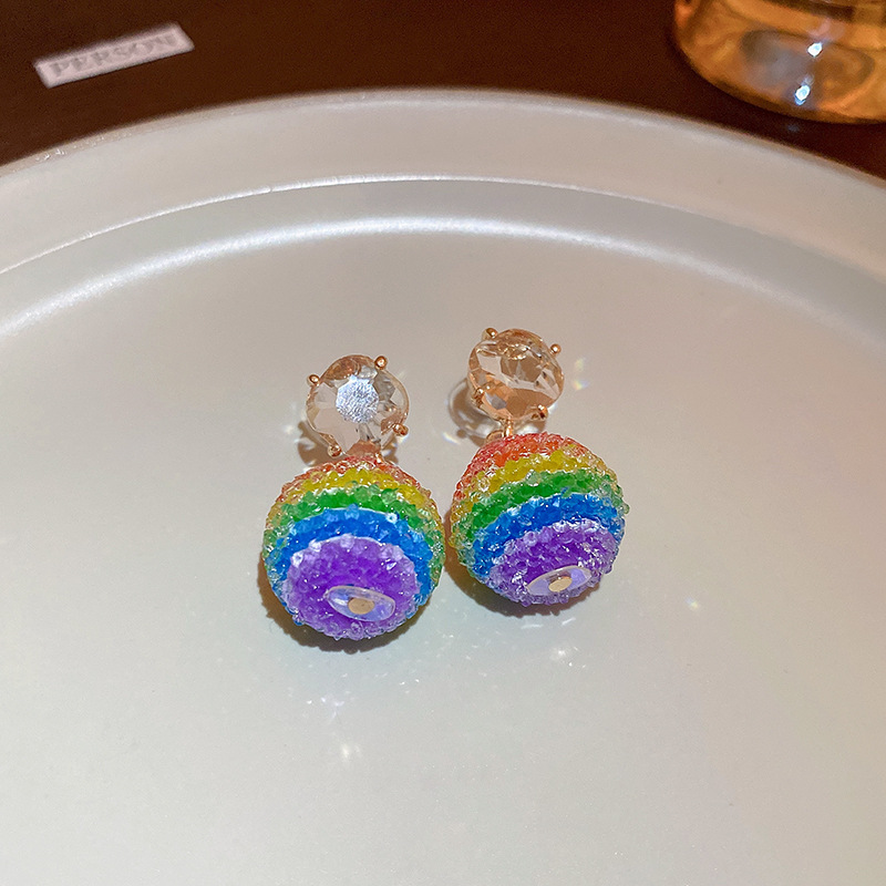 1 Pair Simple Style Rainbow Alloy Inlay Rhinestones Women's Drop Earrings display picture 3
