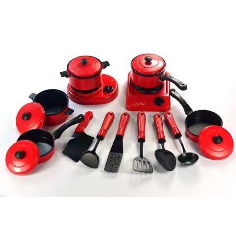 1312 vajilla roja, utensilios de cocina, juego de 13 piezas, caldera de cocina de simulación, juguetes de imitación de juegos para niños
