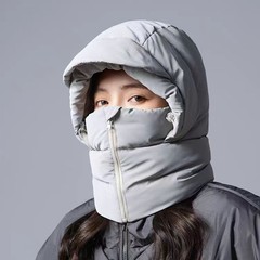 围脖面罩一体头套女冬季骑行保暖加绒羽绒帽子防风防寒滑雪雷锋帽