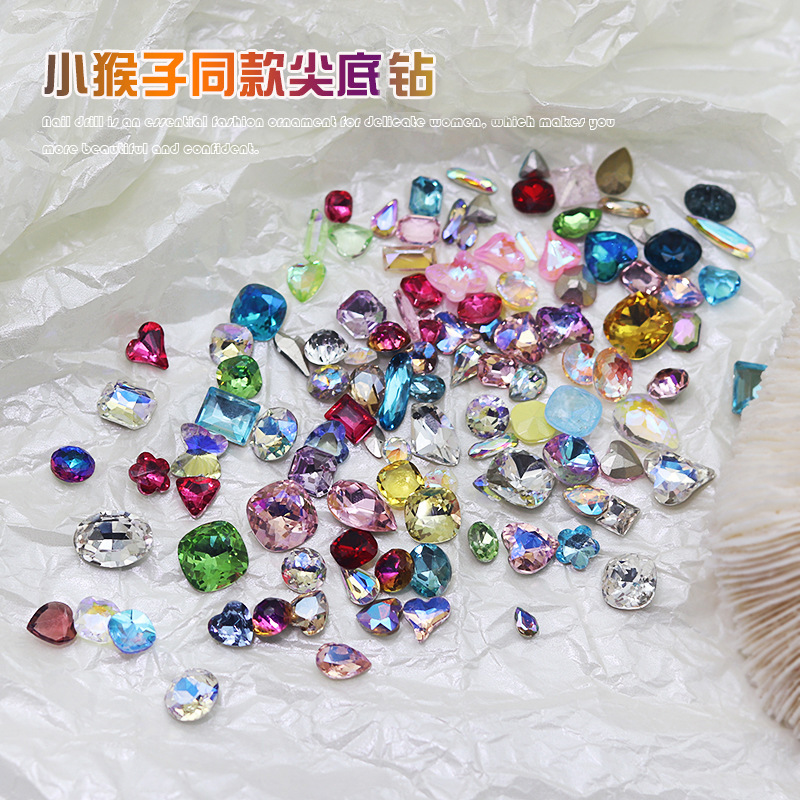 Colorful Pointed-Back Rhinestones for Nail Art, Mixed Pack, Live-Stream Style, Candy-Colored Rhinestones, Heart and Butterfly Nail Decorations
