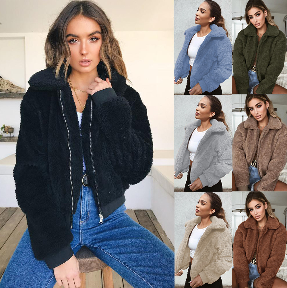Spot goods! AliExpress ebay cross-border European and American autumn and winter warm velvet jacket jacket top women's clothing