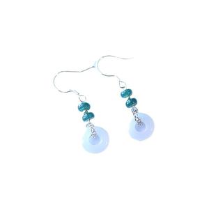 Amazon New Chinese-Style Natural Blue Water Jade Peace Buckle Earrings Paired with 925 Silver Abacus Bead Donut Earrings