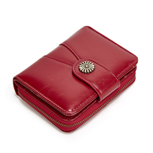 Fashion new coin purse women's oil wax leather small card holder coin bag small fresh flower stitching clutch bag Y194