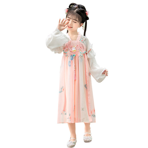 Hanfu Girl Spring Skirt 2024 Factory New Ancient Style Exquisite Chinese Style Dress Children's Ancient Style Tang Style Dress