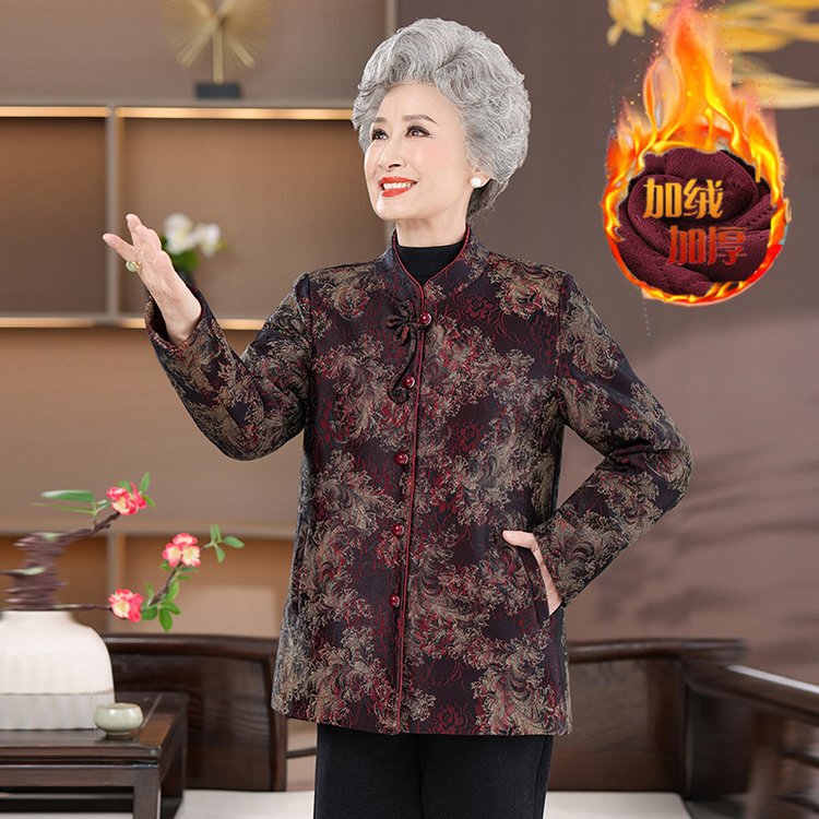 中老年人女装春秋立领外套老太太衣服宽松上衣妈妈装洋气过年褂子|undefined