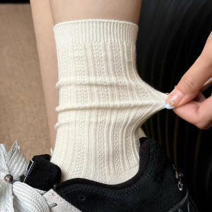 Summer Thin White Socks for Women, Pure Cotton Mid-Calf Socks, Ins Trend, Simple and Versatile, Japanese Harajuku Style Slouch Socks